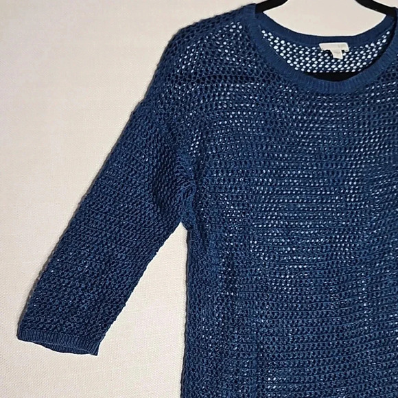 J. Jill Open Knit Sweater Teal Blue Linen Cotton Blend Women's Small - Picture 3 of 16